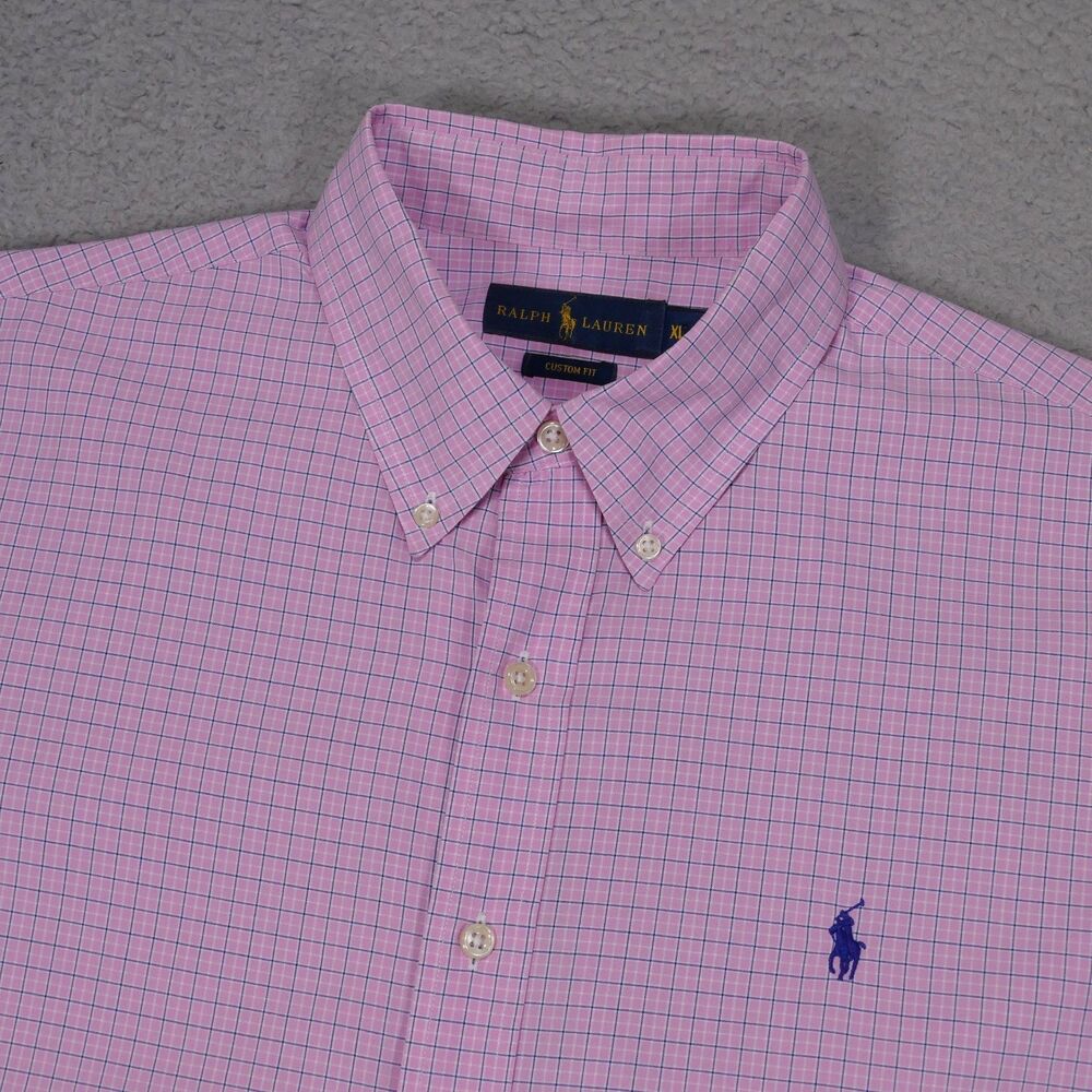 Polo Ralph Lauren Shirt Men XL Custom Fit Pink Plaid Button Down Long Sleeve